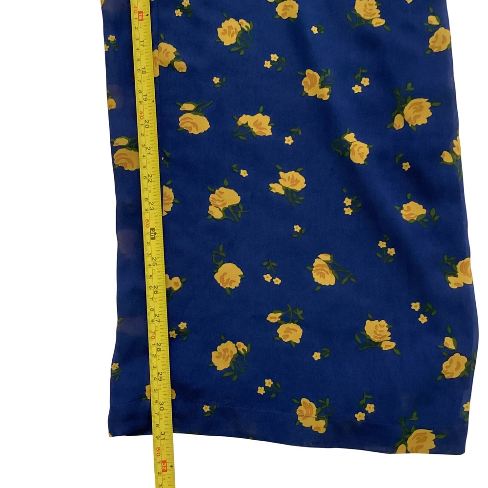Betsey Johnson Blue Yellow Floral Wide‎ Leg Jumpsuit Ruffle Off Shoulder Size 6 - Picture 6 of 12